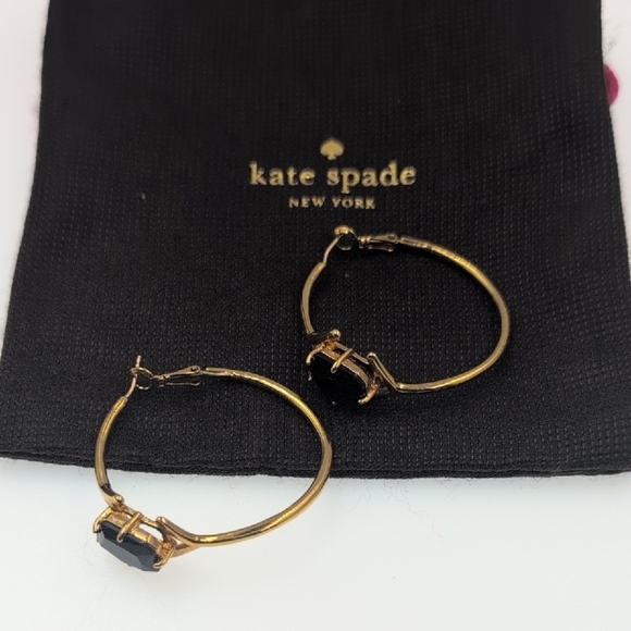 Kate Spade Black Stone Gold Hoop Earrings | Huggie Hoops | Excellent Condition - Picture 3 of 7